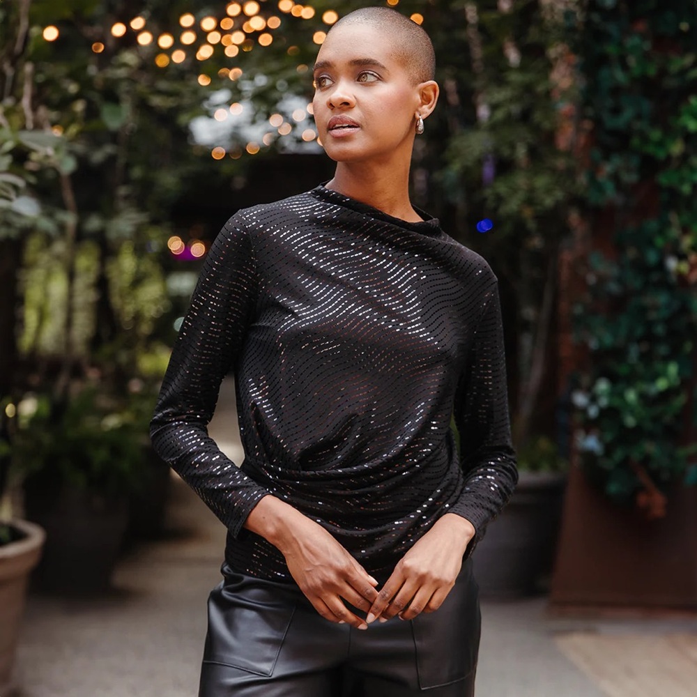 Clara Sunwoo Shimmer Embellished - High Boat Neck Top 🖤🖤🖤 NWT